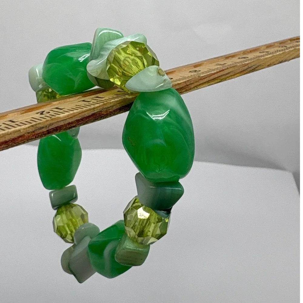 Fun Retro Boho Green Beaded Stretch Bracelet Fashion Jewelry Statement Accessory
